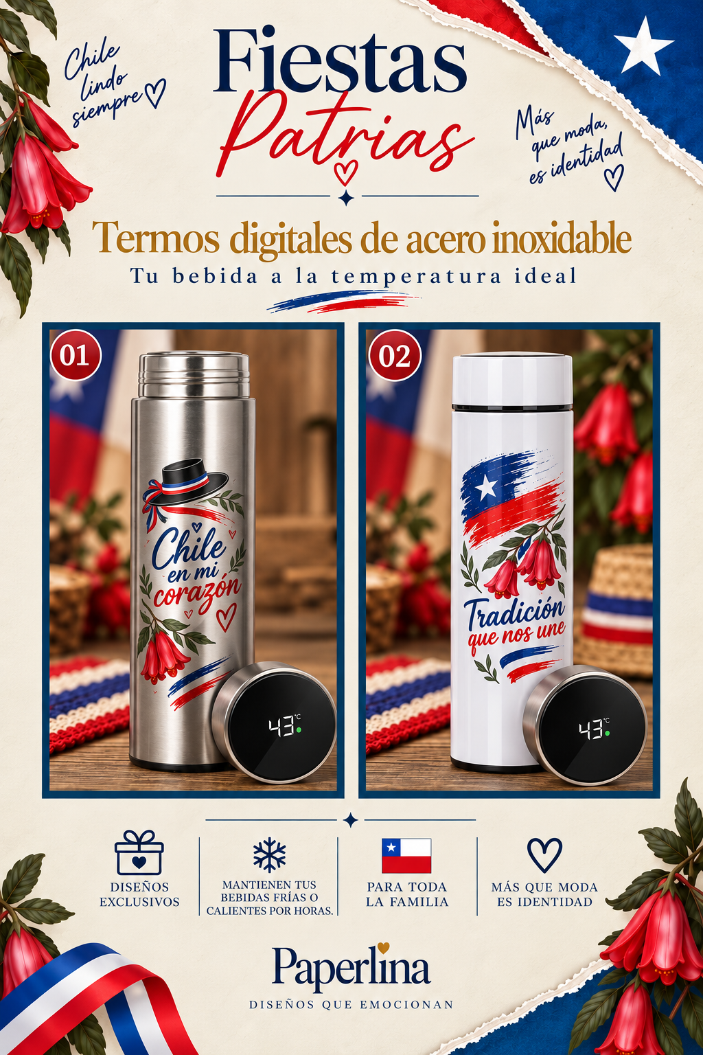 Termo Digital Fiestas Patrias | Acero Inoxidable