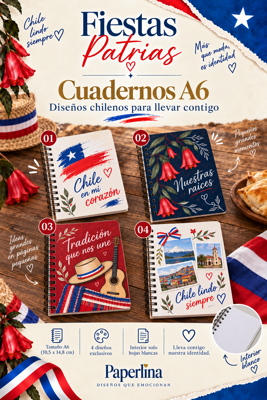 Cuaderno A6 Fiestas Patrias | Diseños Chilenos