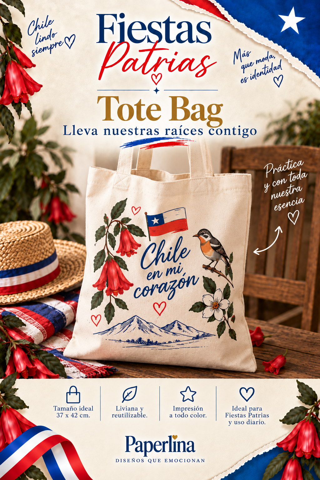 Tote Bag Fiestas Patrias | Chile en mi Corazón
