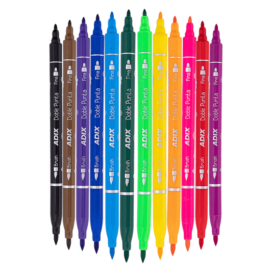 Brush Pen Punta Fina 12 Colores Kids ADIX