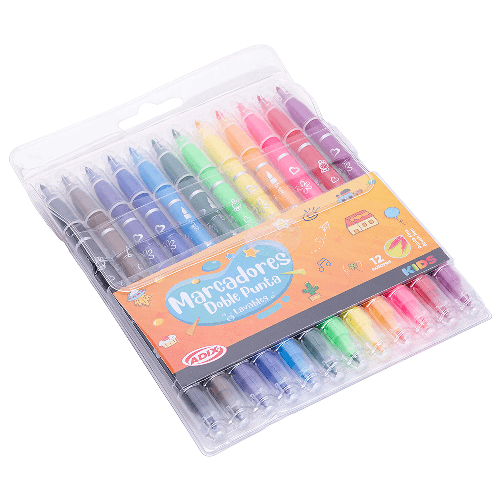 Brush Pen Punta Fina 12 Colores Kids ADIX