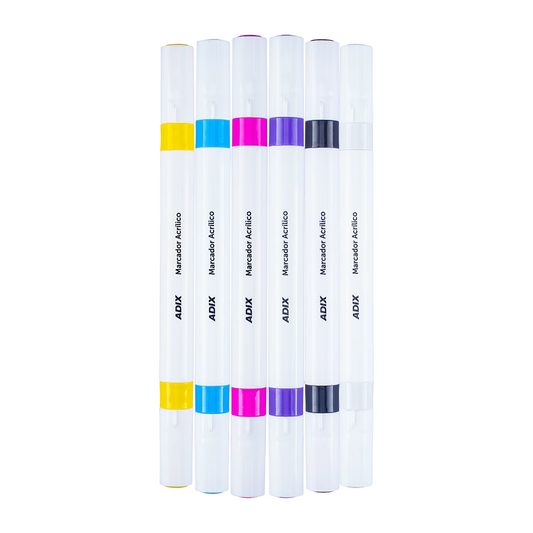 Marcador Acrílico Punta Brush/Fina 6 Colores ADIX