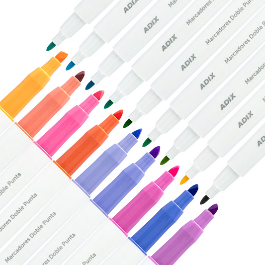 Marcador Punta Fina y Biselada 18 Colores ADIX