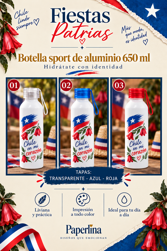 Botella Sport de Aluminio 650 ml Fiestas Patrias