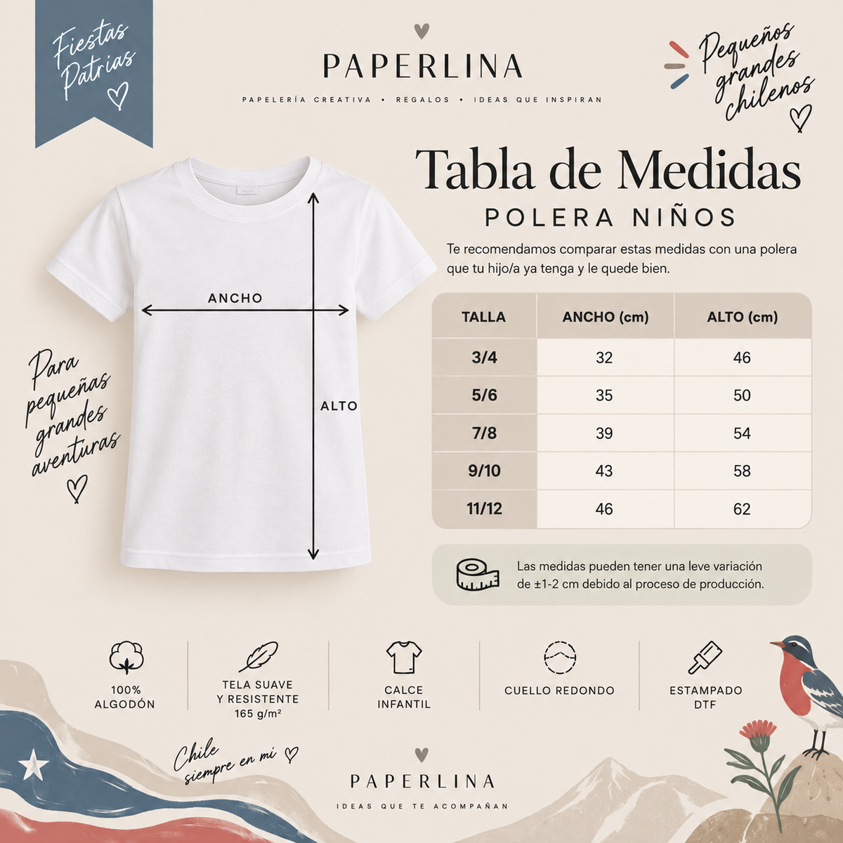 Polera Fiestas Patrias Niño/a 3 a 12 años