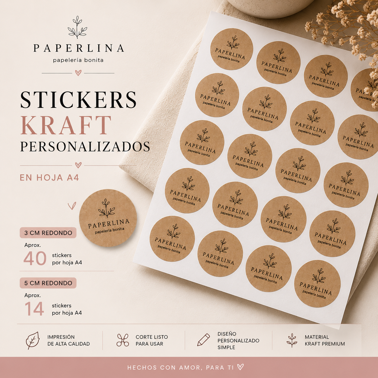 Stickers Circular Kraft Personalizados | Hoja A4