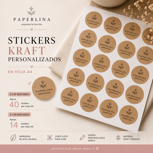 Stickers Circular Kraft Personalizados | Hoja A4
